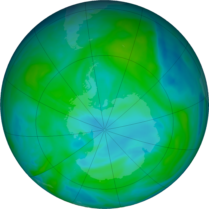 Antarctic ozone map for 31 December 2023